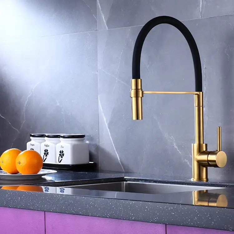 Brushed Gold Kitchen Faucet With Pull Down Sprayer