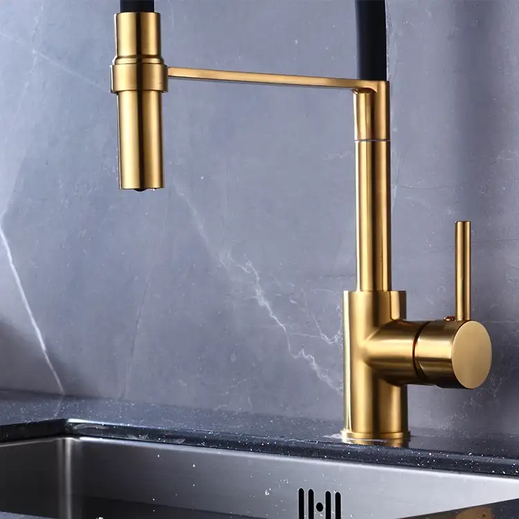 Brushed Gold Kitchen Faucet With Pull Down Sprayer