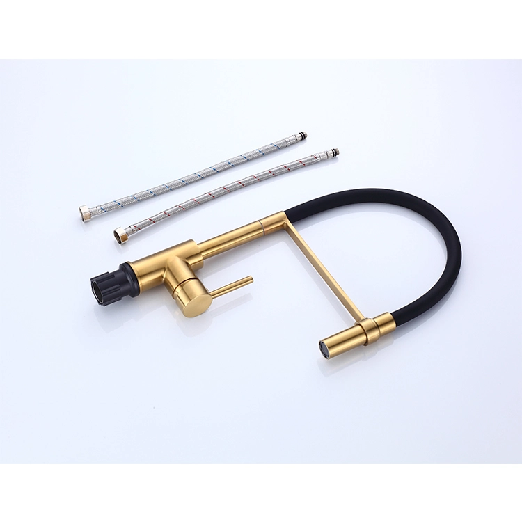 Brushed Gold Kitchen Faucet With Pull Down Sprayer